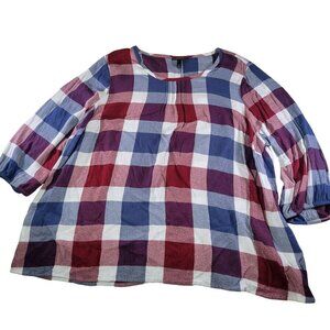 Lane Bryant Women Red/Blue/White  Plaid Rayon Long Sleeve Tunic Top Size 20